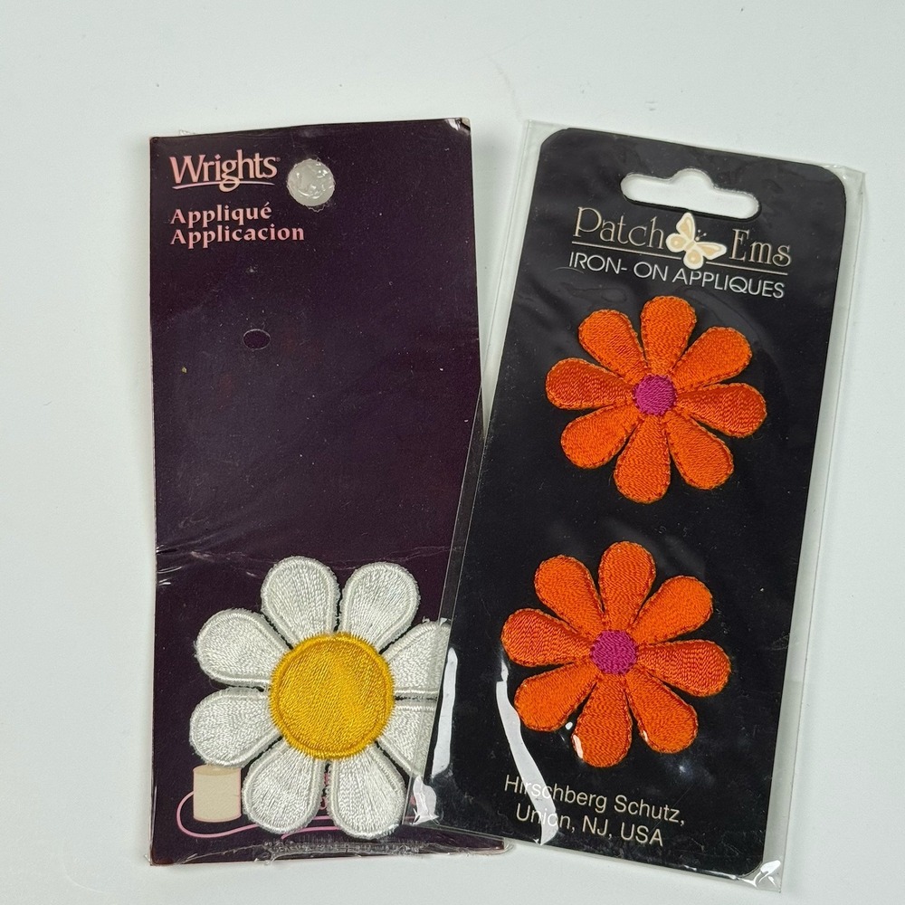 Wright  Patchems Iron-on Appliqués Flowers Sewing Crafts Orange White